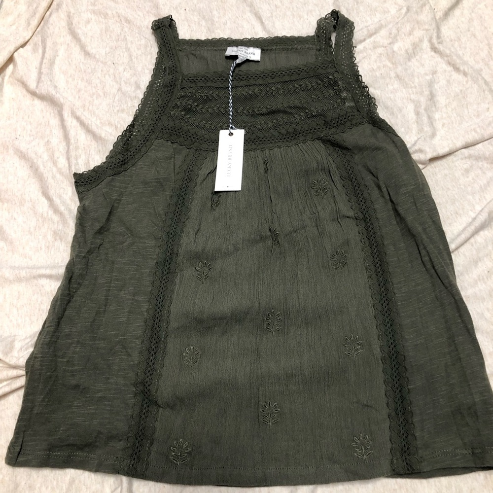 NWT Lucky Brand Green Lace Tank Crochet Modal Cotton Viscose Fairy Cottagecore